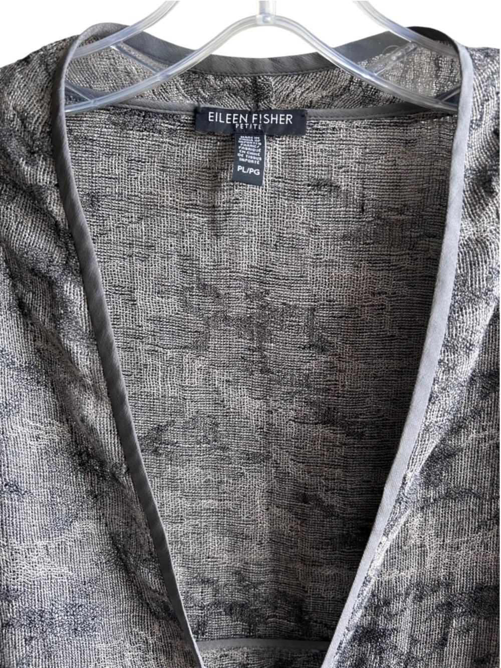 Eileen Fisher Linen Gauze Jacquard Silk Trim Tie Front Boxy Jacket - Picture 2 of 7
